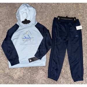 Adidas Hoodie‎ & Jogger 2 Pc Outfit Set Halo Blue Navy Blue Size 5 Boys NWT